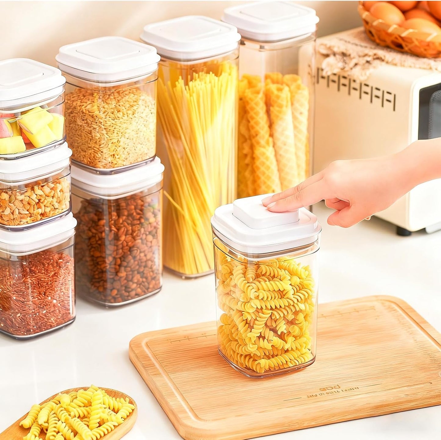 🍽️ One-Button Food Storage Containers – Easy Organization & Freshness! 🥄