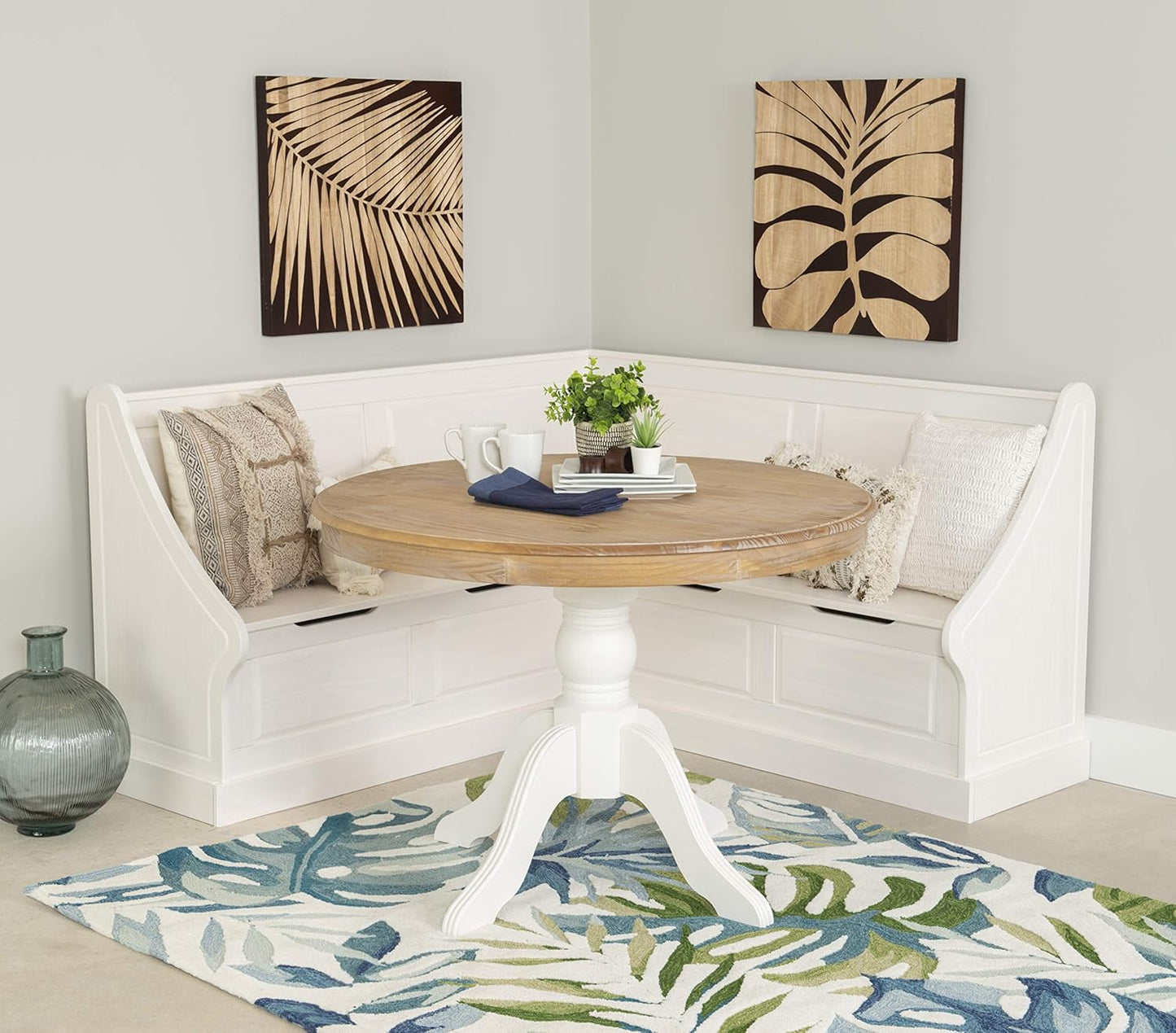 Cozy Corner Breakfast Table Set 🍽️ | Natural Wood Pedestal Design